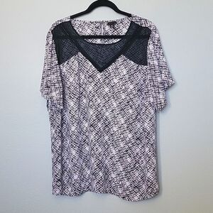 Worthington Abstract Office 2X Two Tone Short Sleeve Blouse